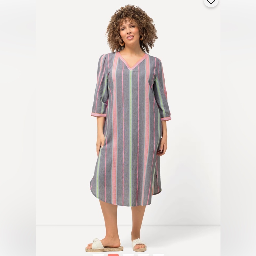 NWT Ulla Popken Womens Striped Kaftan Beach Vacation Cotton Dress Size 20/22 - Picture 2 of 15